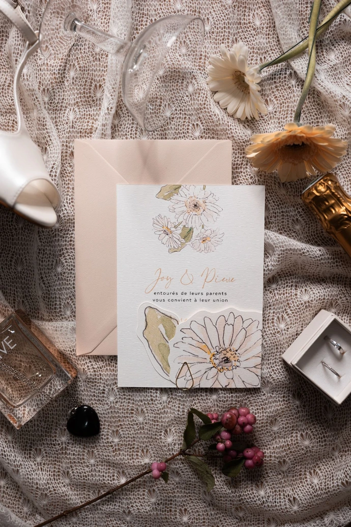 faire part aquarelle fleur mariage