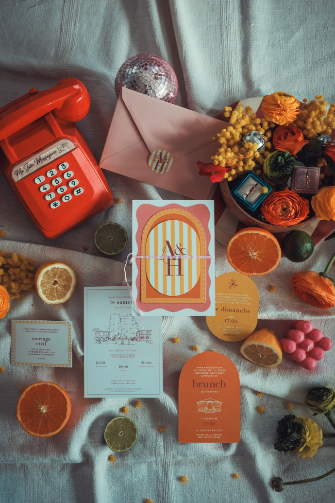 Faire-part mariage coloré graphique