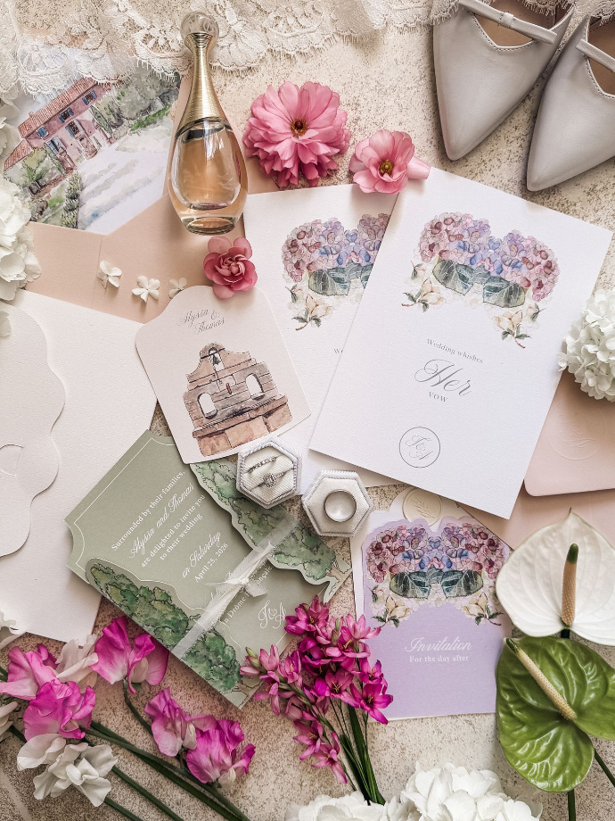 faire part moderne et élégant à l'aquarelle avec cartons d'invitations et enveloppe personnalisé